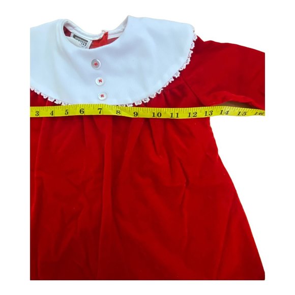 Vintage Girls Montgomery Ward Lace Bib Collar Red Velvet Holiday Dress 2/3T - Picture 8 of 14